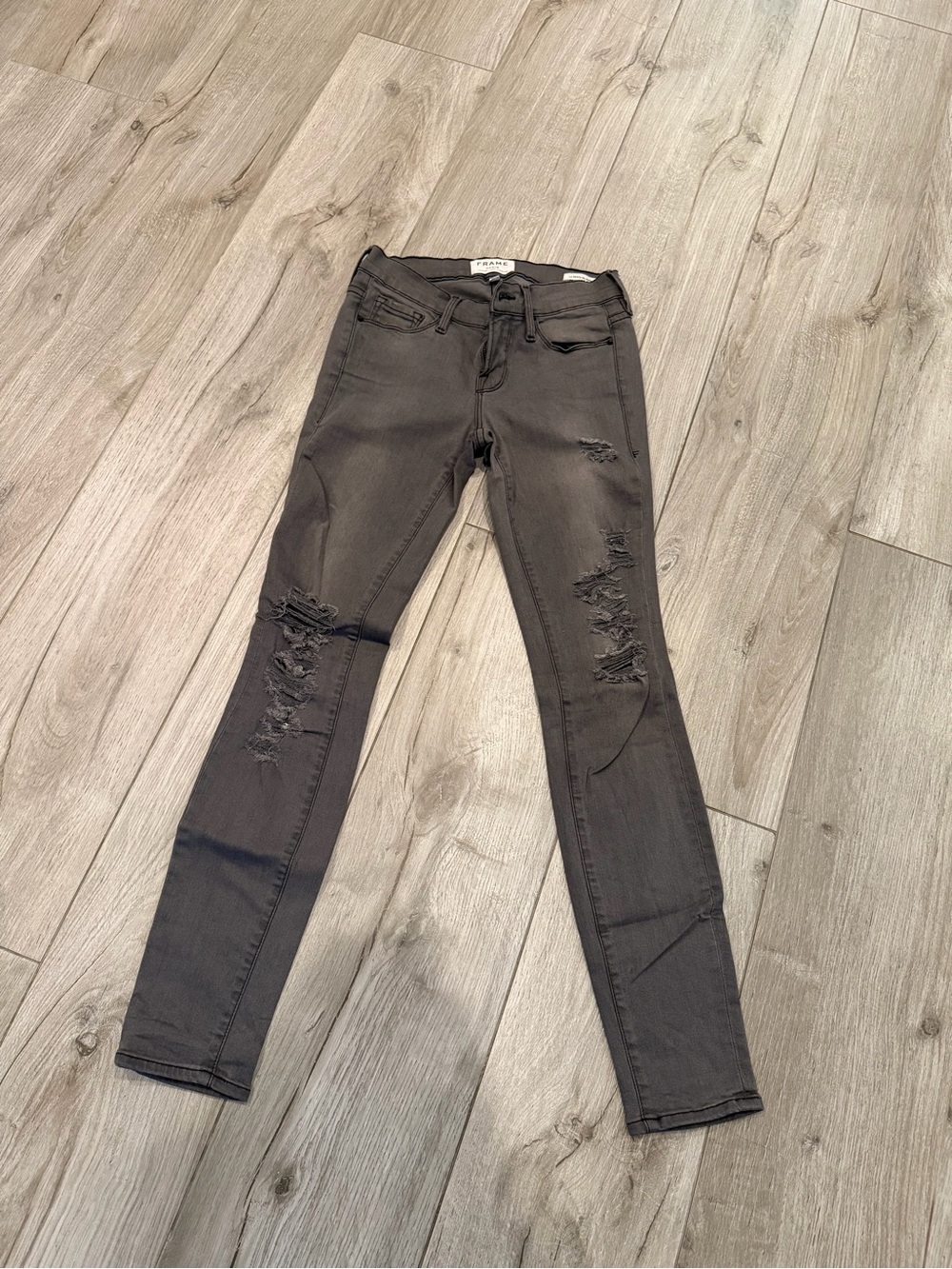 Frame Denim Charcoal Distressed Skinny Jeans